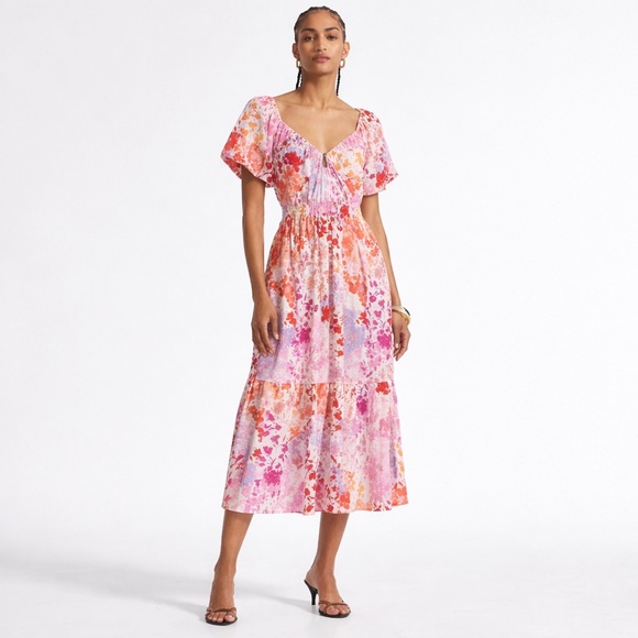 Derek Lam 10 Crosby Laine Floral Linen Puff Sleeve Maxi Dress Size 10 NWT - Picture 4 of 16
